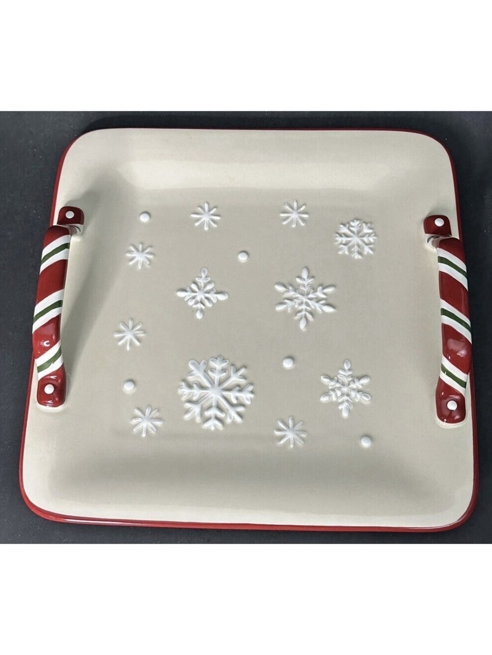 Longaberger Snowflake Cookie Platter Ceramic Holiday Serving Tray